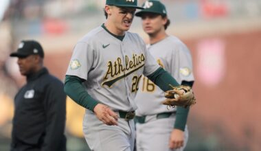 Athletics' Zack Gelof loses hit streak at 24 games after getting spiked on his right hand