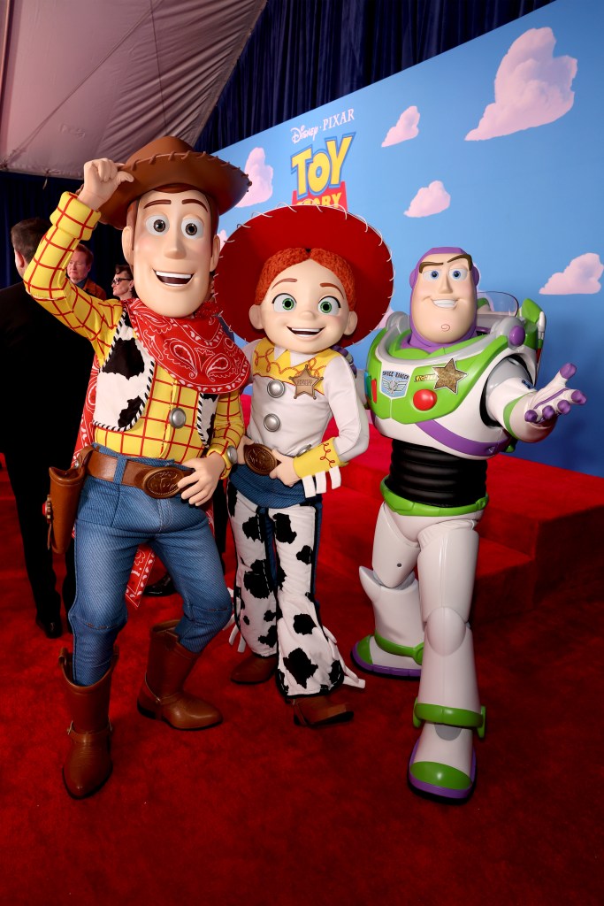 Woody, Jessie and Buzz Lightyear at the "Toy Story 5" premiere