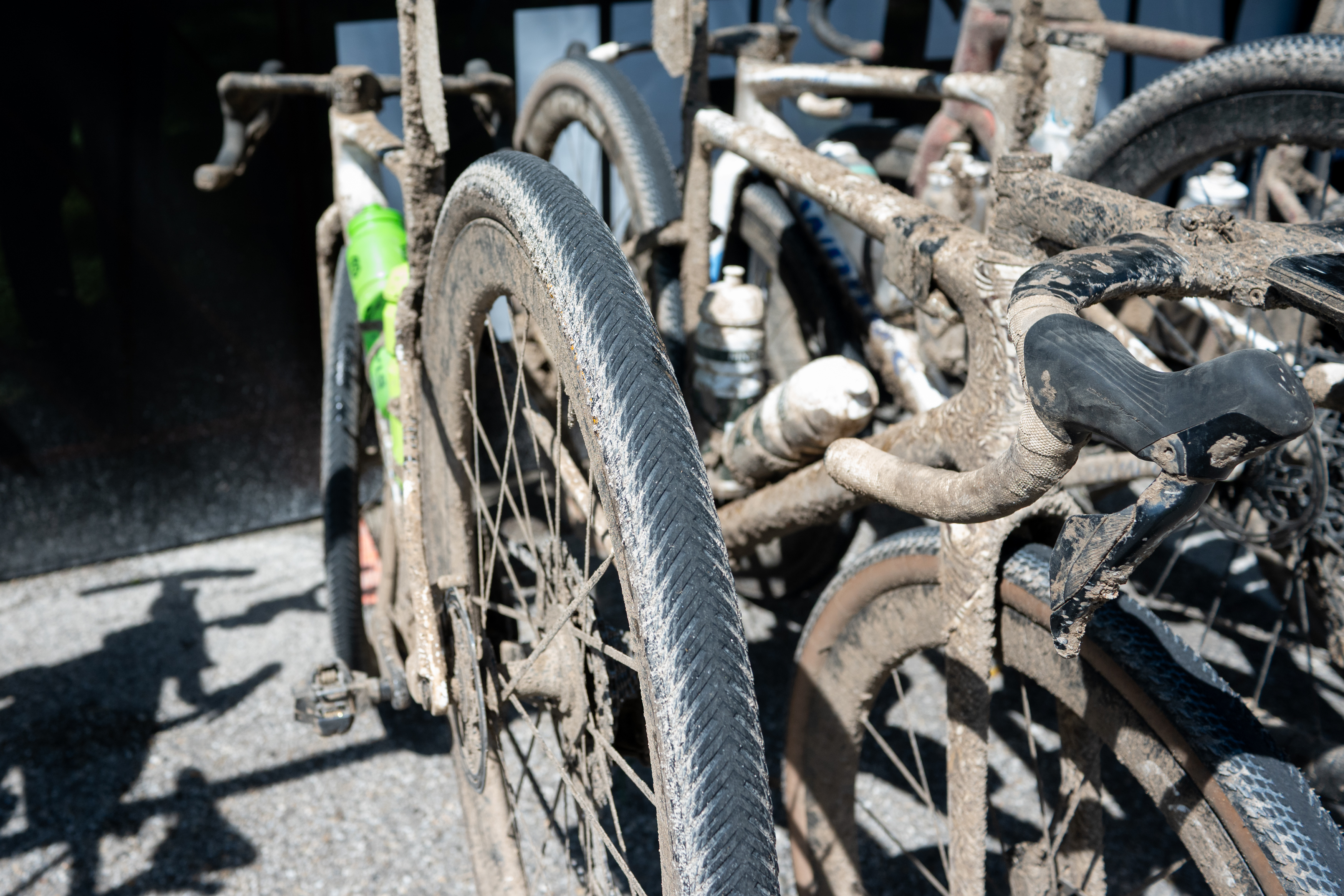 Photos of the bikes from the finish line of Unbound Gravel 2026