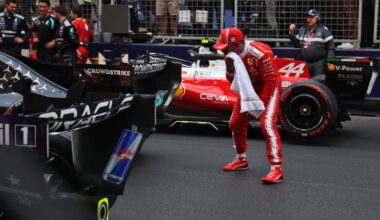 Hamilton inspects the Mercedes after the Monaco Grand Prix