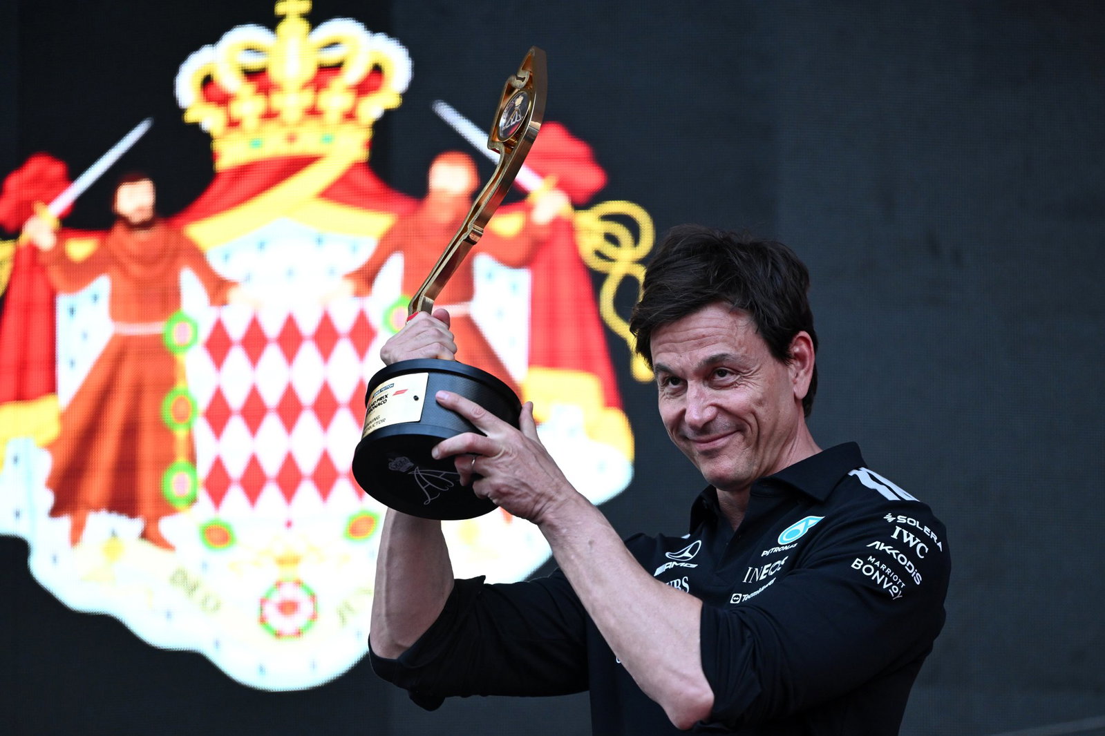 Wolff picked up the winners' trophy on behalf of Mercedes