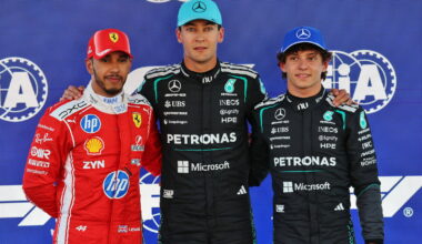 The top three qualifiers at the Barcelona-Catalunya Grand Prix