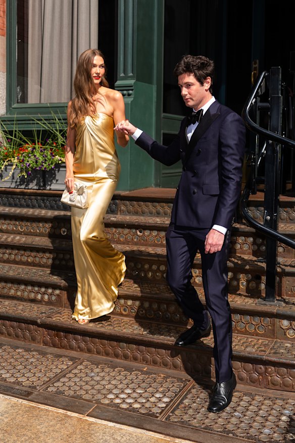 Karlie Kloss in SoHo with husband Joshua Kushner, leaving for the wedding.