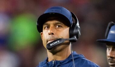 Seattle Seahawks defensive coordinator Aden Durde on the sidelines