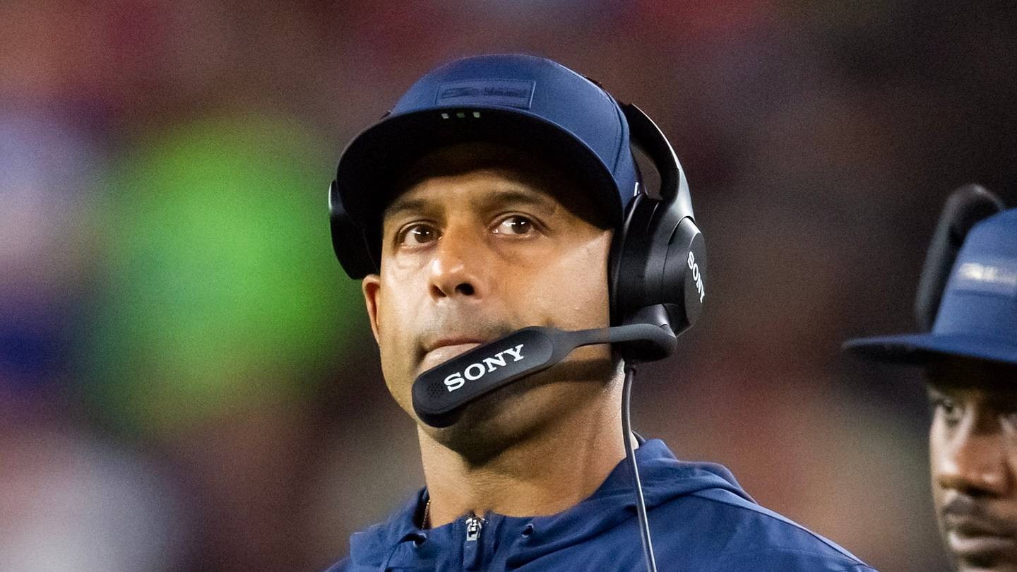 Seattle Seahawks defensive coordinator Aden Durde on the sidelines