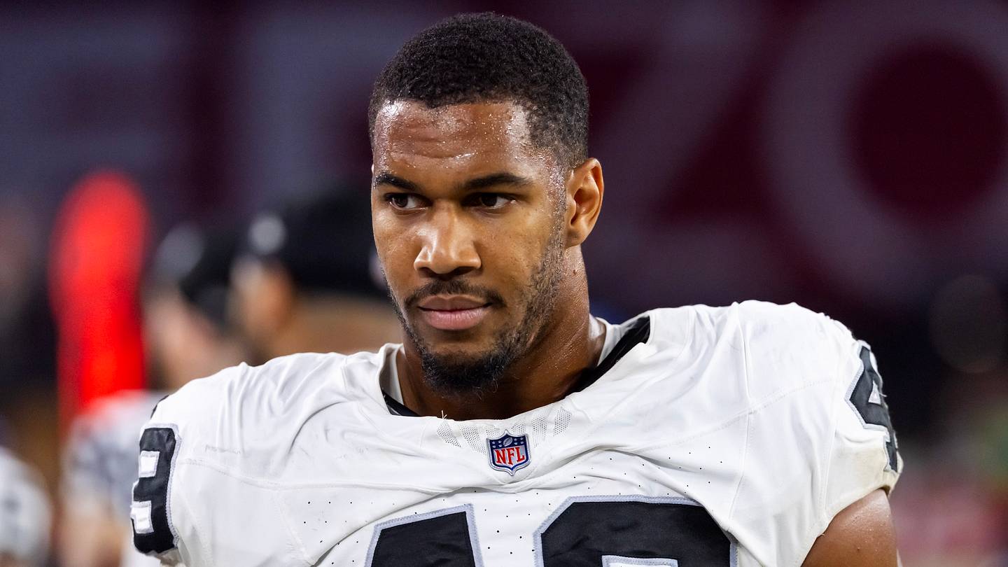 Las Vegas Raiders defensive end Charles Snowden (49) against the Arizona Cardinals during a preseason NFL game at State Farm Stadium.