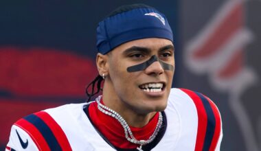 Feb 8, 2026; Santa Clara, CA, USA; New England Patriots cornerback Christian Gonzalez (0) against the Seattle Seahawks during Super Bowl LX at Levi's Stadium. Mandatory Credit: Mark J. Rebilas-Imagn Images