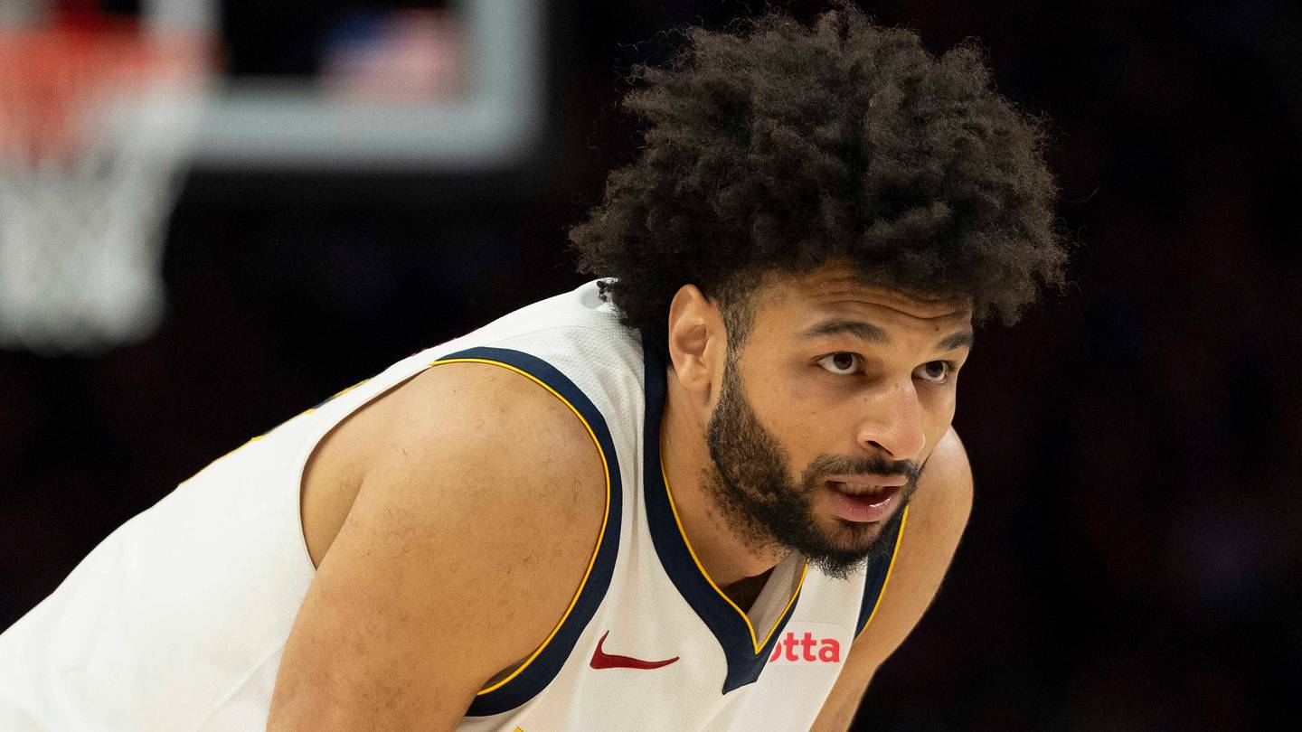 Apr 30, 2026; Minneapolis, Minnesota, USA; Denver Nuggets guard Jamal Murray (27) looks on against the Minnesota Timberwolves in the first half during game six of the first round of the 2026 NBA Playoffs at Target Center. Mandatory Credit: Jesse Johnson-Imagn Images