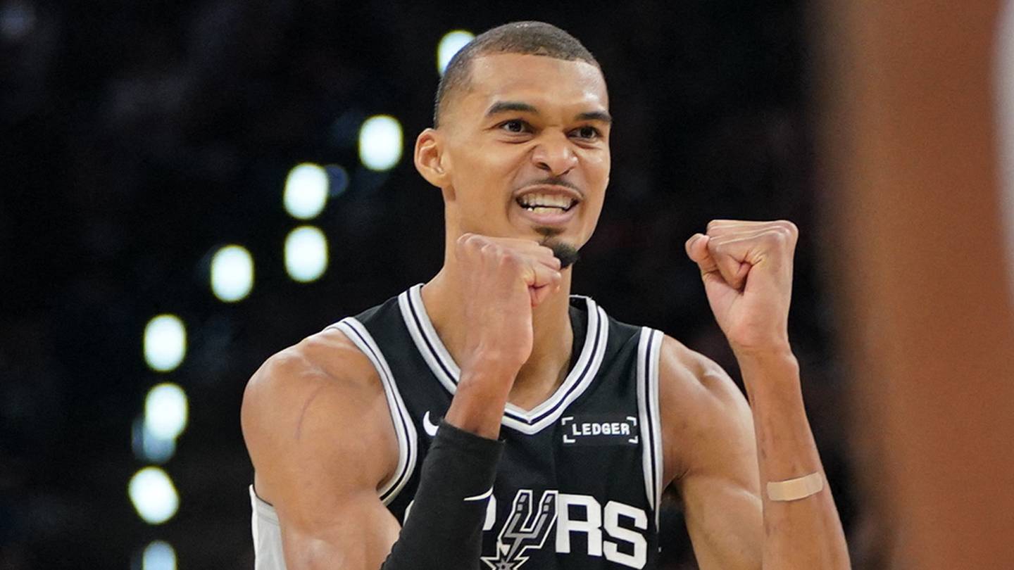 May 28, 2026; San Antonio, Texas, USA; San Antonio Spurs forward Victor Wembanyama (1) reacts against the Oklahoma City Thunder in the first half during game six of the western conference finals for the 2026 NBA playoffs at Frost Bank Center. Mandatory Credit: Dustin Safranek-Imagn Images