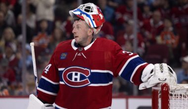 Montreal Canadiens goaltender Jake Allen (34) during 2nd period NHL action against the Edmonton Oilers in Montreal, on Sunday, February 12, 2023. (Allen McInnis / MONTREAL GAZETTE)