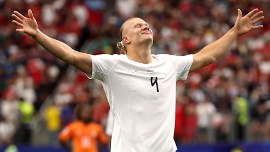 Erling Haaland celebrates his goal for Norway.