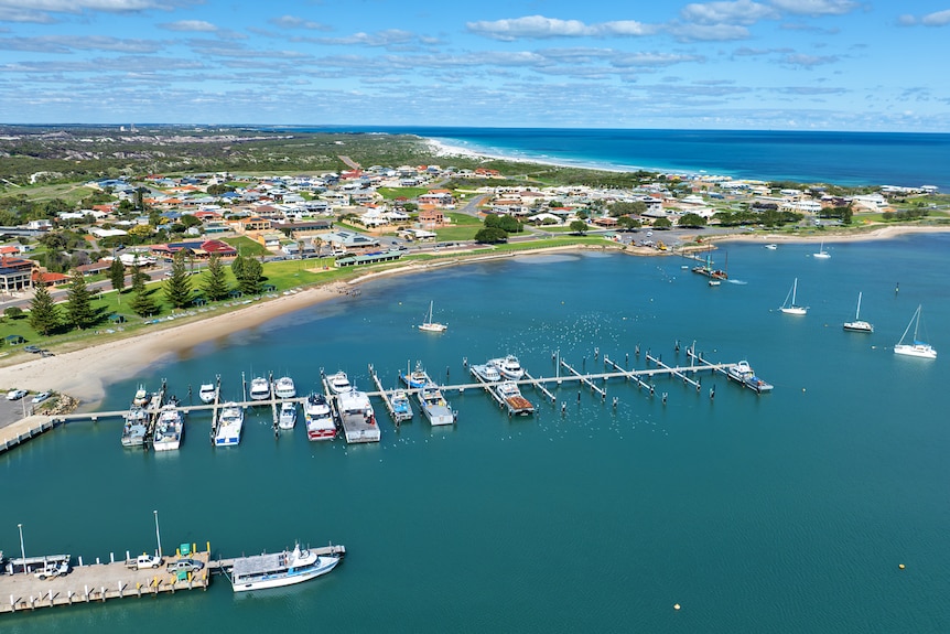 An aerial view of the Port Denison fishing harbor