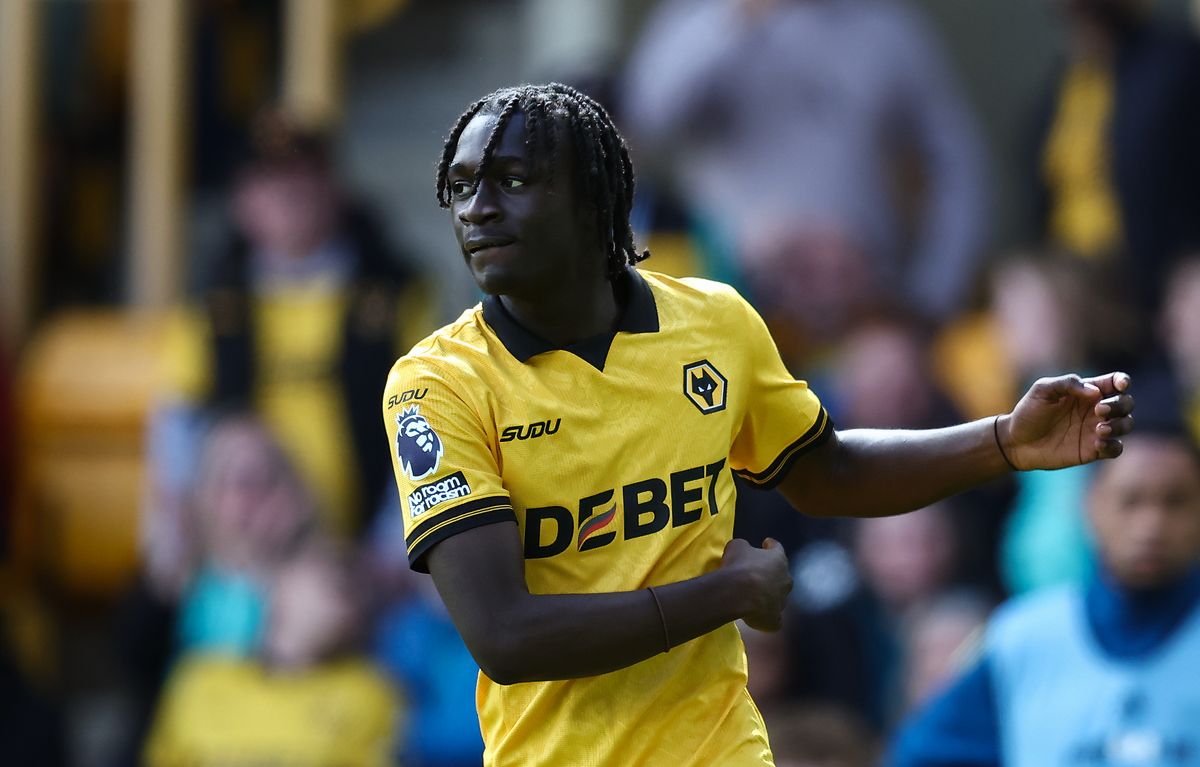 Wolverhampton Wanderers' Mateus Mane celebrates scoring his side's first goal during the Premier League match between Wolverhampton Wanderers and Fulham at Molineux on May 17, 2026 in Wolverhampton, England