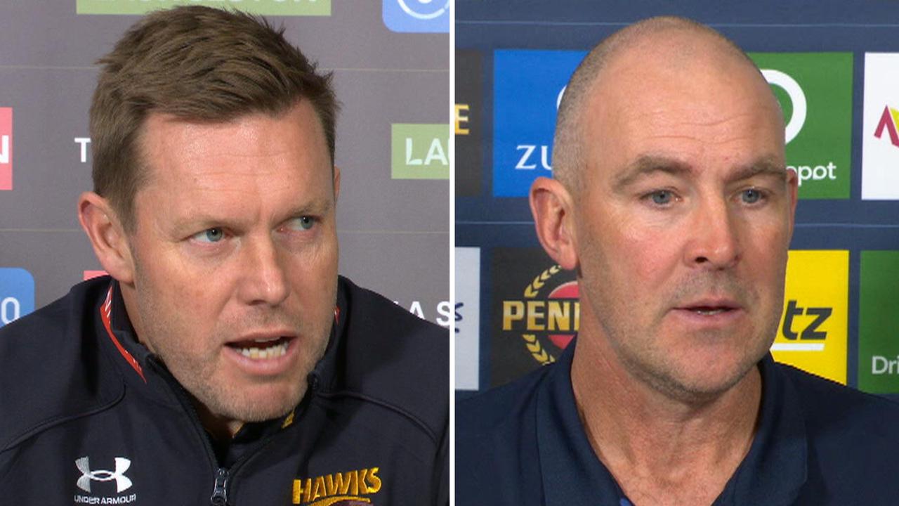 AFL news 2026: Sam Mitchell and Steven King press conference videos after Melbourne Demons defeat Hawthorn Hawks in bizarre game