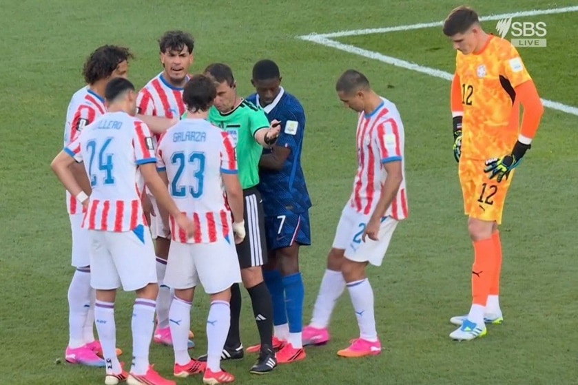 Paraguay player digs up penalty spot