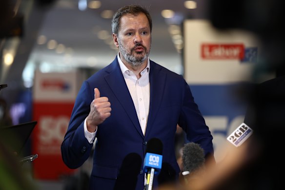 Ed Husic addresses reporters after his motion was shut down on Saturday.