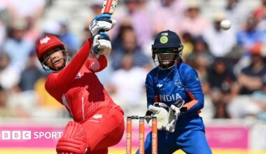 Sophie Dunkley bats for Team England against India