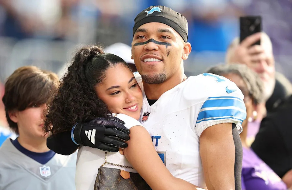 Amon-Ra St. Brown and Brooklyn Adams in 2024Credit: David Berding/Getty