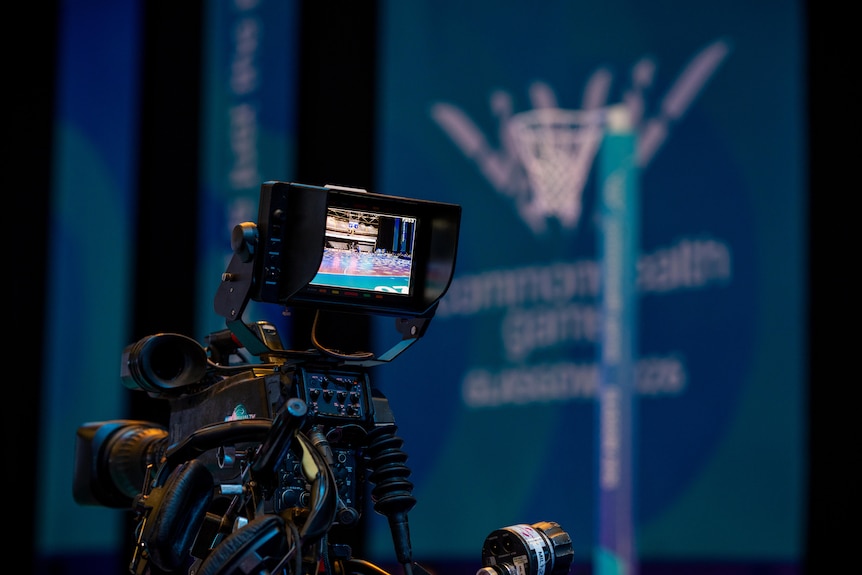 A TV camera at the Hydro for the Commonwealth Games netball.