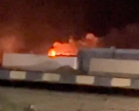 Smoke and flames rise in Chabahar, Iran, after reported explosions on Wednesday