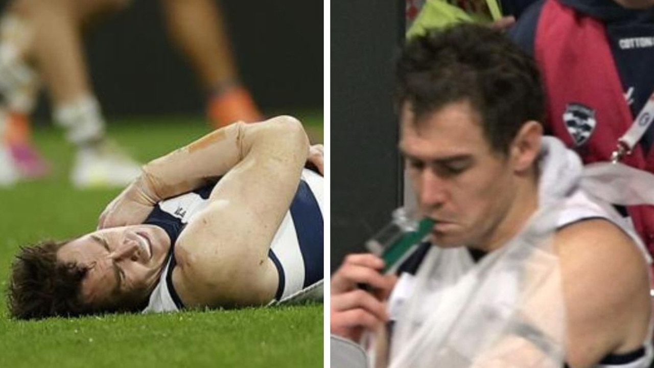 AFL 2026: Geelong’s Jeremy Cameron in wheelchair with broken collarbone after brutal vs GWS Giants