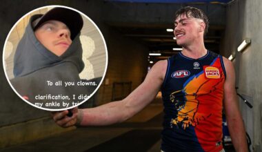West Coast Eagles gun midfielder Harley Reid explains how he injured his ankle