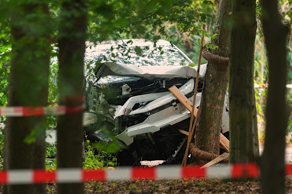 The van was crashed into a tree after the attack on the march.
