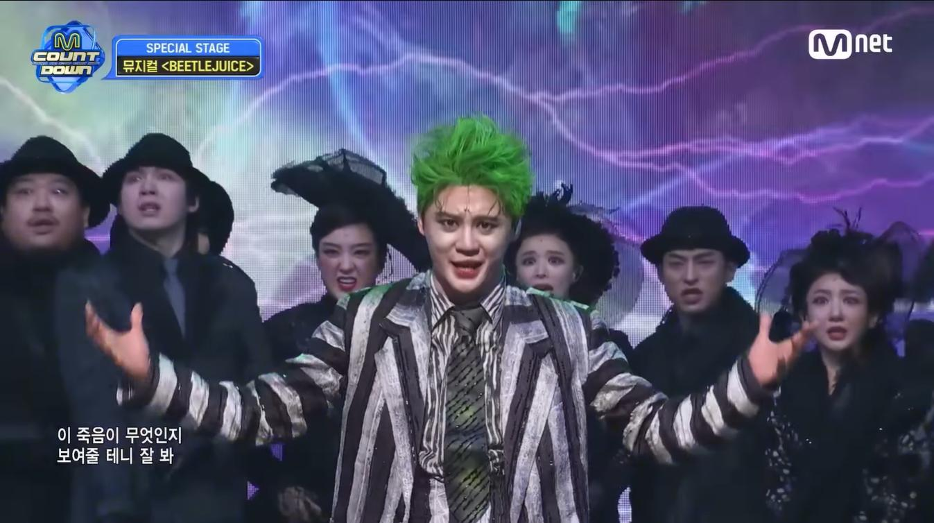 Singer and musical theater actor Kim Jun-su performs a musical number from