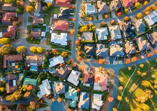 Aerial view of a typical suburb in Australia