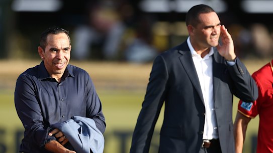 Ben Long, Eddie Betts, Shaun Burgoyne and Daniel Rioli at a game in Darwin last year.