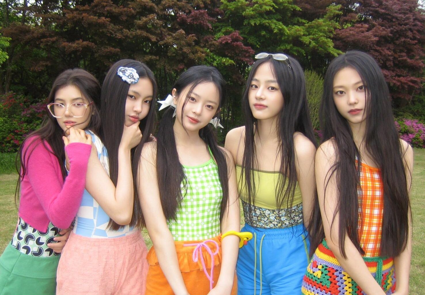 From left are Danielle, Hyein, Hanni, Minji and Haerin of K-pop girl group NewJeans