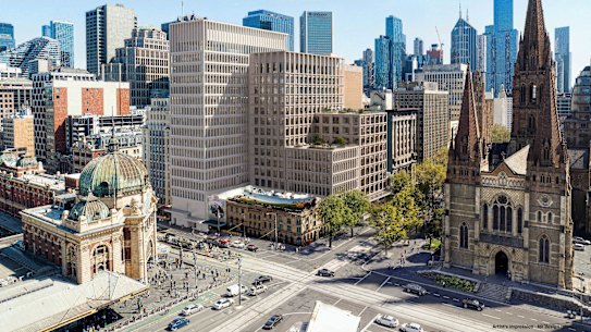 An artist’s render of the proposed Town Hall Place development.