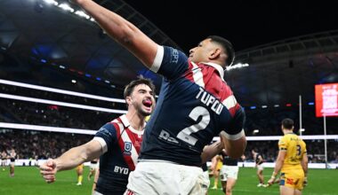 Three-try Tupou celebrates 300th game in style as Roosters thump Eels