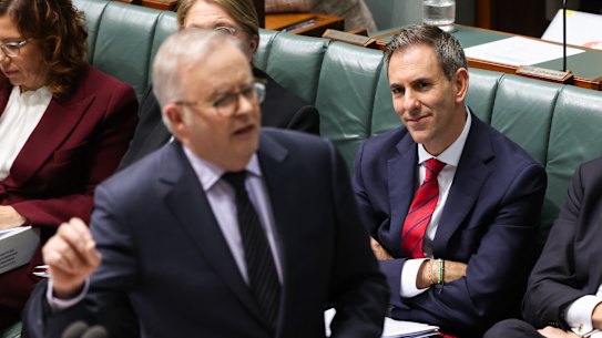 Prime Minister Anthony Albanese and Treasurer Jim Chalmers during question time at Parliament House in Canberra in June.