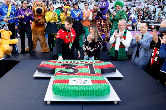  Jai Arrow celebrates cutting his birthday cake.