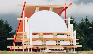 a timber pavilion explores circular construction for music festival in austria