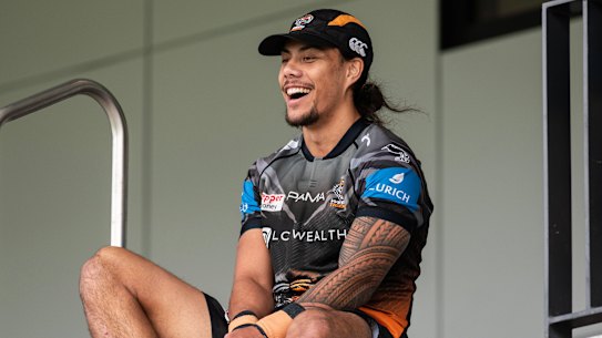 Jarome Luai at Wests Tigers training on Thursday.