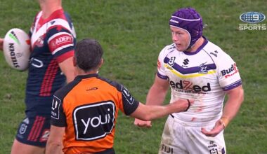 NRL news 2026: Melbourne Storm hooker Harry Grant penalised for ball strip on Sydney Roosters rake Reece Robson; Paul Gallen, Phil Gould blow up