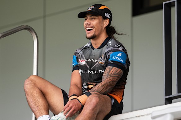Jarome Luai at Wests Tigers training on Thursday.