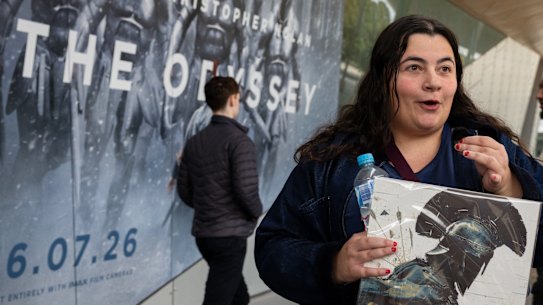 Maree Muscara watched an 11am session of The Odyssey in Melbourne straight after getting off a flight from New York. .