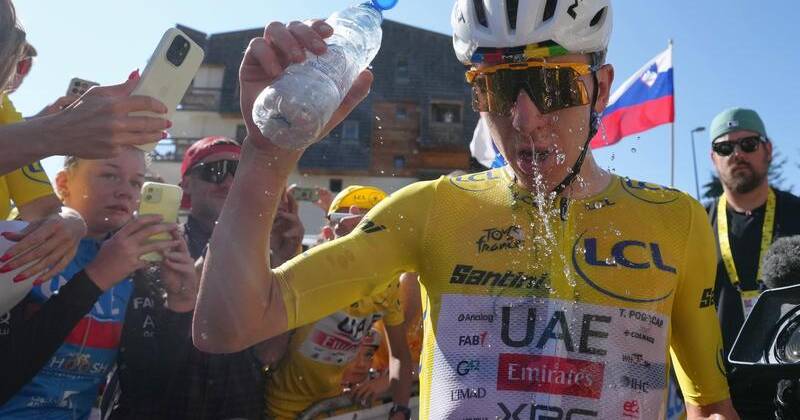 Slovenia's Tadej Pogacar celebrates after winning the 19th stage of the Tour in Alpe d'Huez. Photo: AP PHOTO
