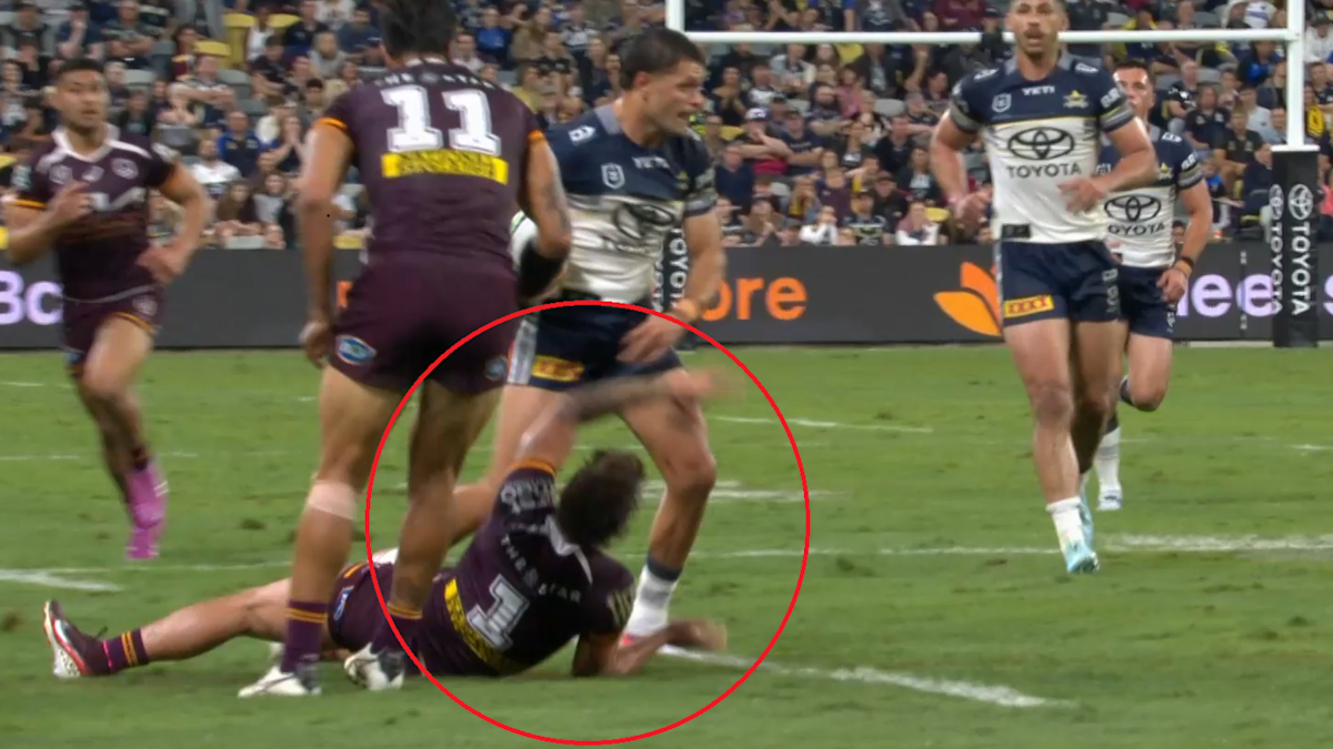 NRL 2026: Reece Walsh flattened by Braidon Burns in Brisbane Broncos’ clash with North Queensland Cowboys | Video