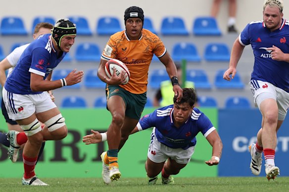 Treyvon Pritchard makes a break against France at the Junior World Championship.