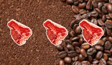Steak on a coffee ground background to represent protein coffee trend aka proffee