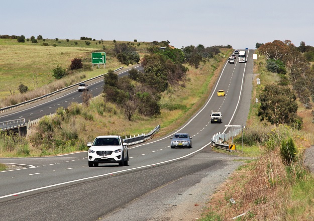 Cars on a divided highway