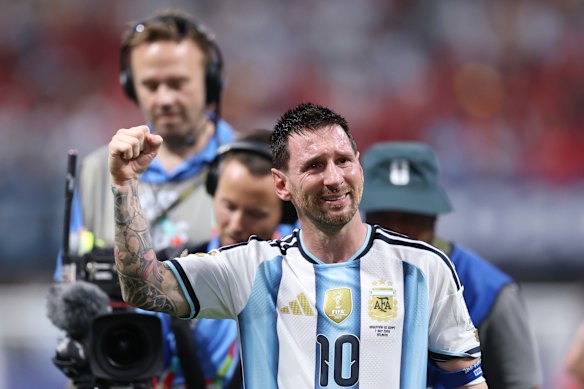 Lionel Messi celebrates Argentina’s victory over Egypt.