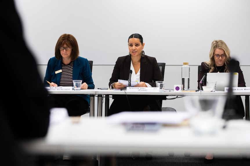 Jana Stewart sitting at a table flanked by two women.
