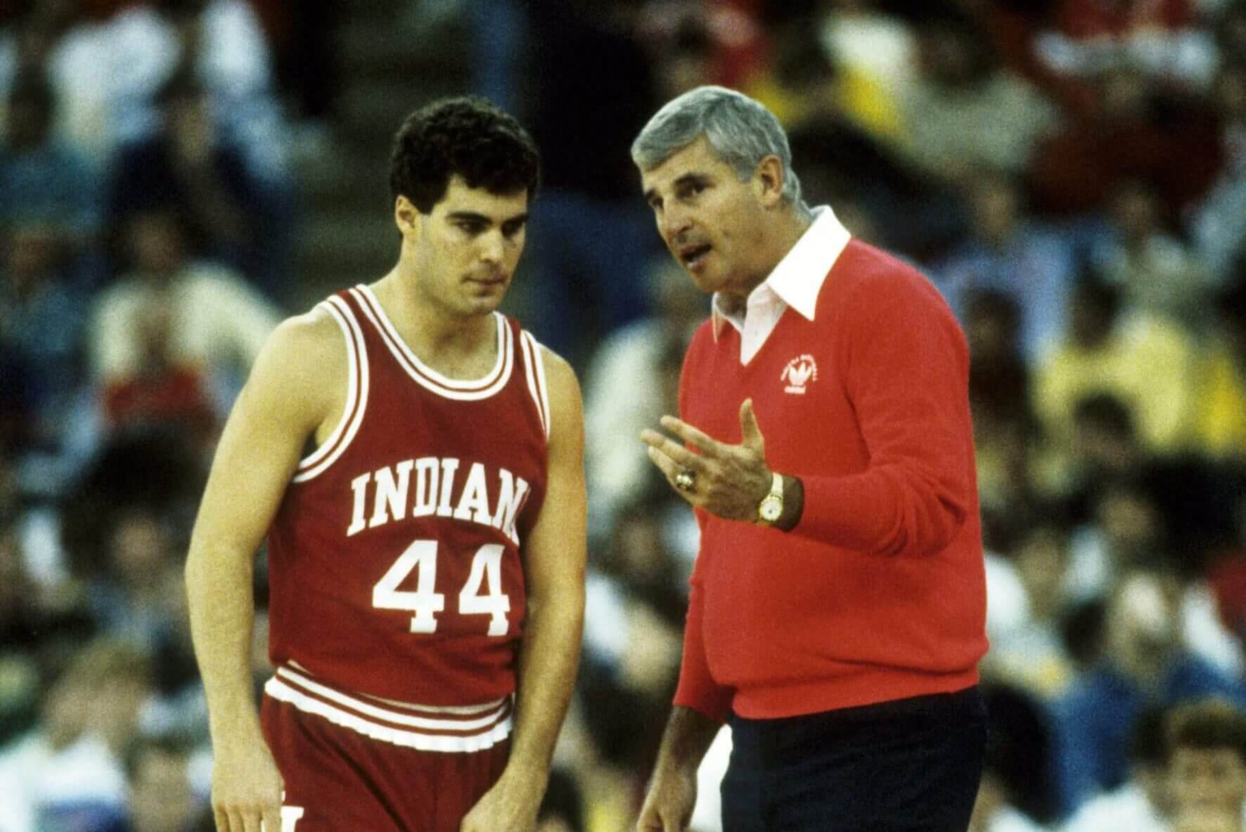 Bob Knight instructs one of his players.