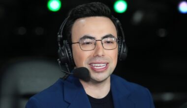 Feb 13, 2026; Inglewood, California, USA; NBC Peacock play-by-play announcer Noah Eagle during an NBA All Star Rising Stars game at Intuit Dome. Mandatory Credit: Kirby Lee-Imagn Images