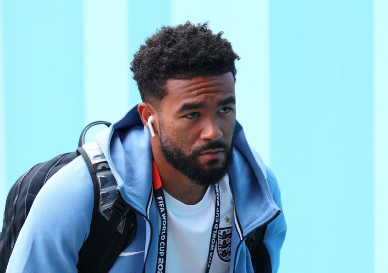 England's Reece James arrives at the stadium before the match